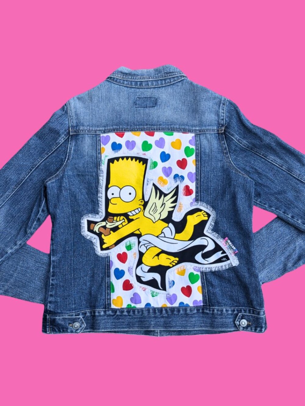Bart Simpson Upcycled T-Shirt Denim Jacket Size L
